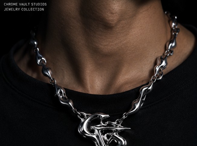 Liquid Chrome necklace, worn